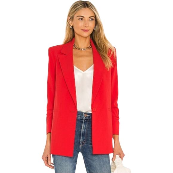 ALICE + OLIVIA DENNY NOTCH COLLAR RED BOYFRIEND BLAZER sz 12 NWT - Picture 9 of 11